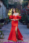 Short ruffle sleeves prom gown in matte satin - 231P0181