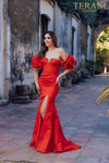 Short ruffle sleeves prom gown in matte satin - 231P0181
