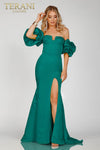 Short ruffle sleeves prom gown in matte satin - 231P0181