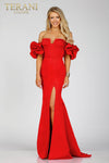 Short ruffle sleeves prom gown in matte satin - 231P0181