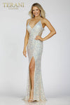 Ivory High side slit prom dress in glitter knit - 231P0586