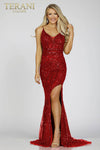 High Slit Long Evening Gown with Spaghetti Straps - 231E0516