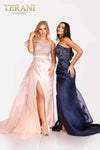 Satin Mermaid Dress with Ruffled One Shoulder Sleeve - 231E0517
