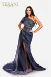 Satin Mermaid Dress with Ruffled One Shoulder Sleeve - 231E0517