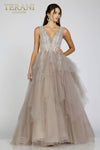 Layered Embroidery Evening Dress with Deep V Neck - 231E0610
