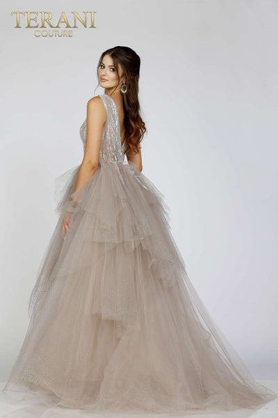 Layered Embroidery Evening Dress with Deep V Neck - 231E0610