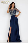 Navy Evening Gown with Embellished Bodice - 231M0341