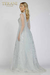 Silver Mother of the bride dress with sheer bodice -231M0493