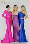 Full Sleeves Fur Lace Prom Gown with Deep V Neck - 231P0074