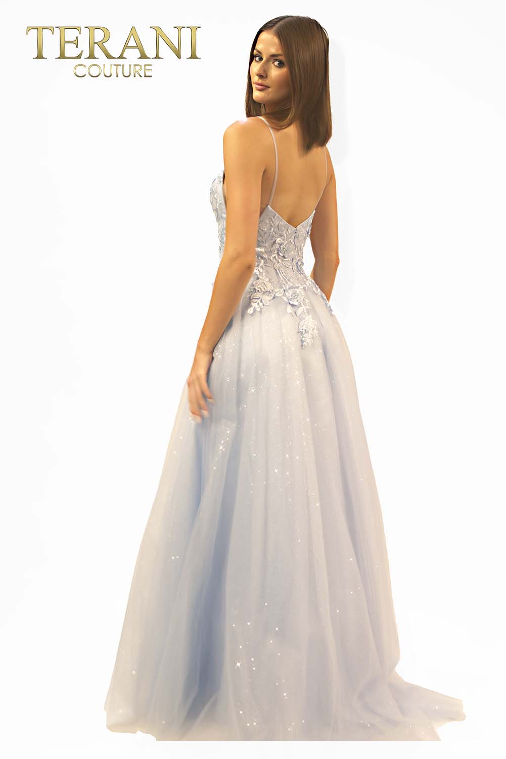 Ice blue Low back gown with extra flare - 231P0102