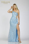 Blue One Side Open Prom Dress With High Side Slit - 231P0135