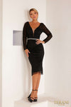 232C1105 Long Sleeves Fishnet Bodycon Plunging Evening Dress