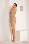 232C1105 Long Sleeves Fishnet Bodycon Plunging Evening Dress