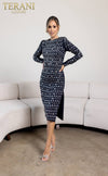 232C1139 Long Sleeves Crepe Bodycon Navy Evening Dress