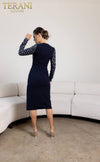 232C1139 Long Sleeves Crepe Bodycon Navy Evening Dress