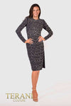 232C1139 Long Sleeves Crepe Bodycon Navy Evening Dress