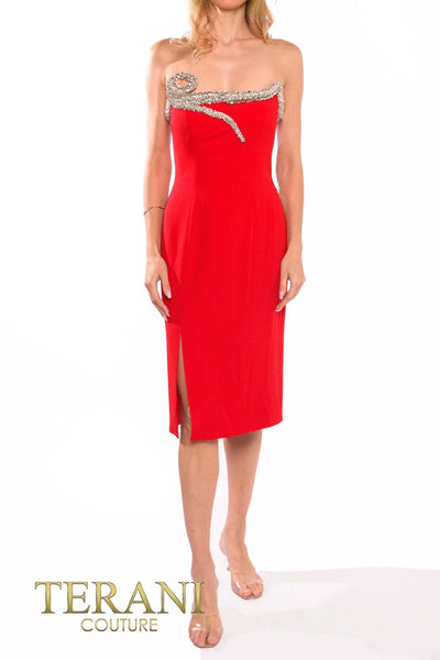232C1141 Strapless Crepe Column Evening Dress