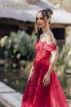 Off Shoulder Mermaid Embroidery V-neck Overskirt Dress - 232E1203