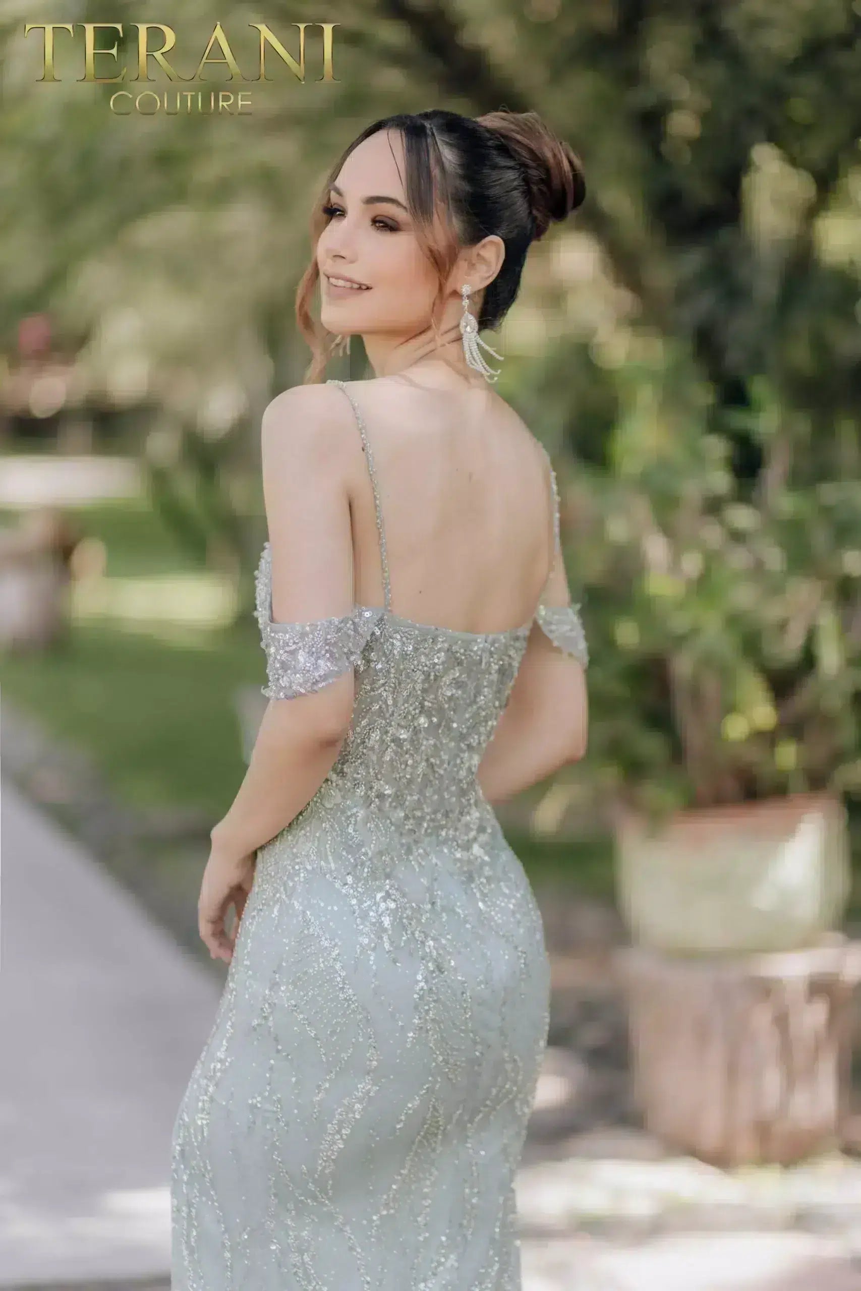 Off Shoulder Mermaid Spaghetti Strap Sparkly Evening Dress - 232E1215