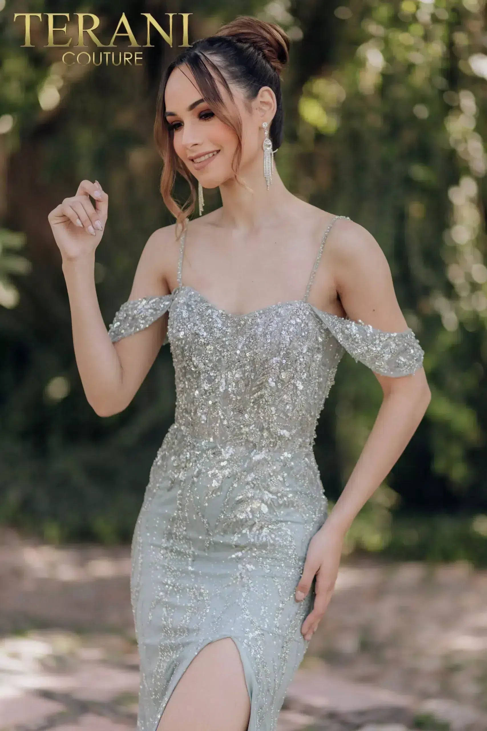 Off Shoulder Mermaid Spaghetti Strap Sparkly Evening Dress - 232E1215
