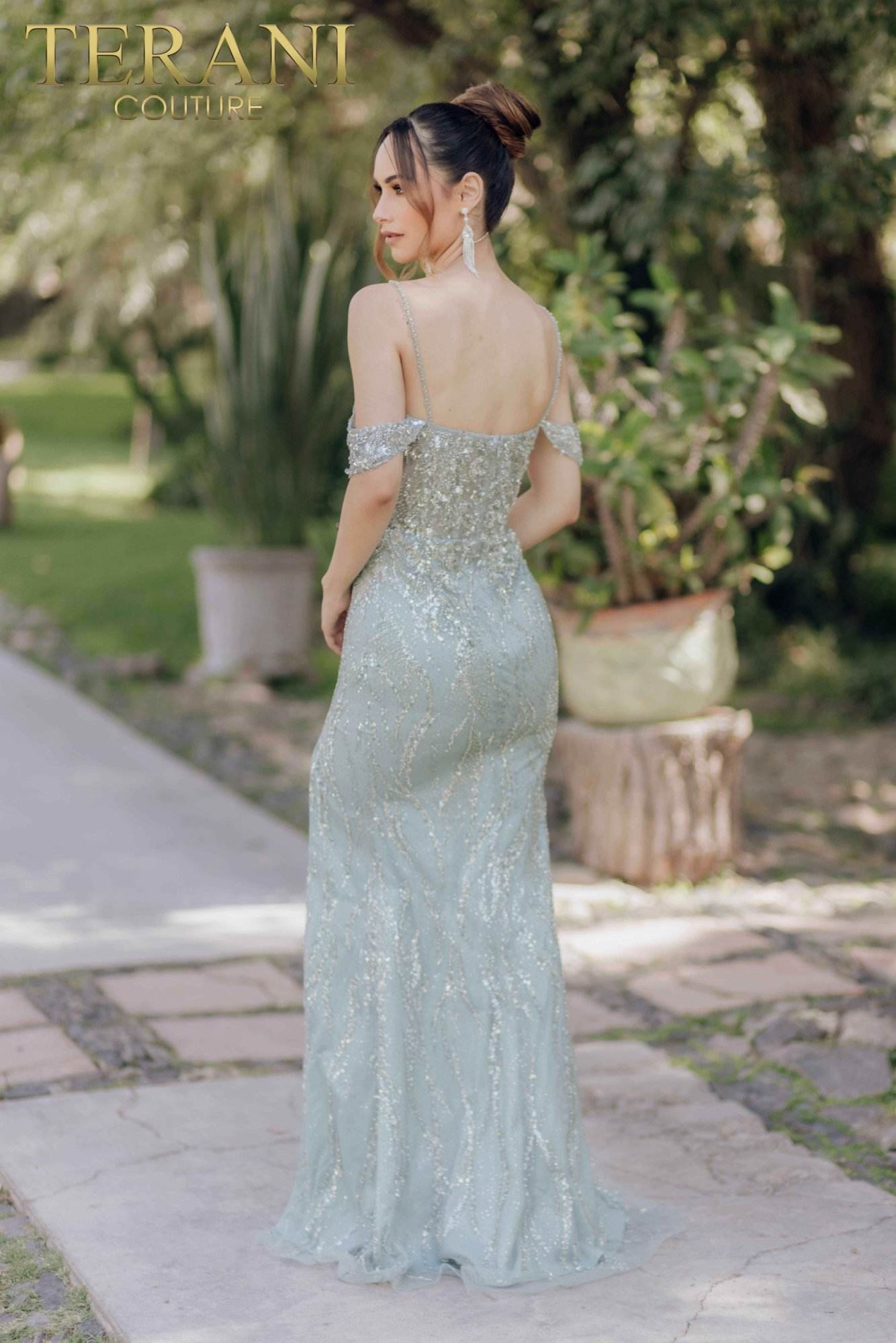 Off Shoulder Mermaid Spaghetti Strap Sparkly Evening Dress - 232E1215