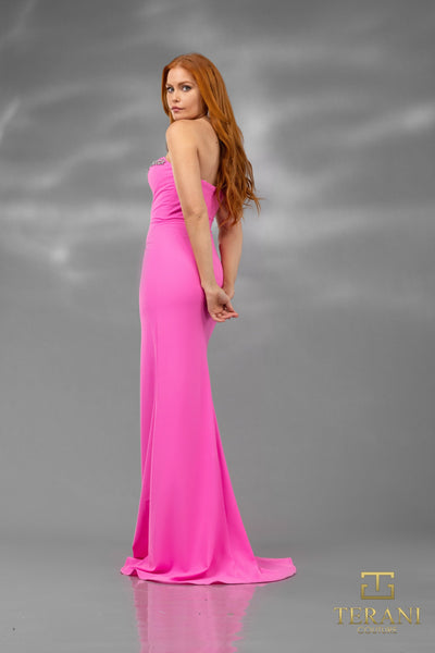 232E1232 V-Line Sweetheart Stretch Crepe Black Column Evening Dress