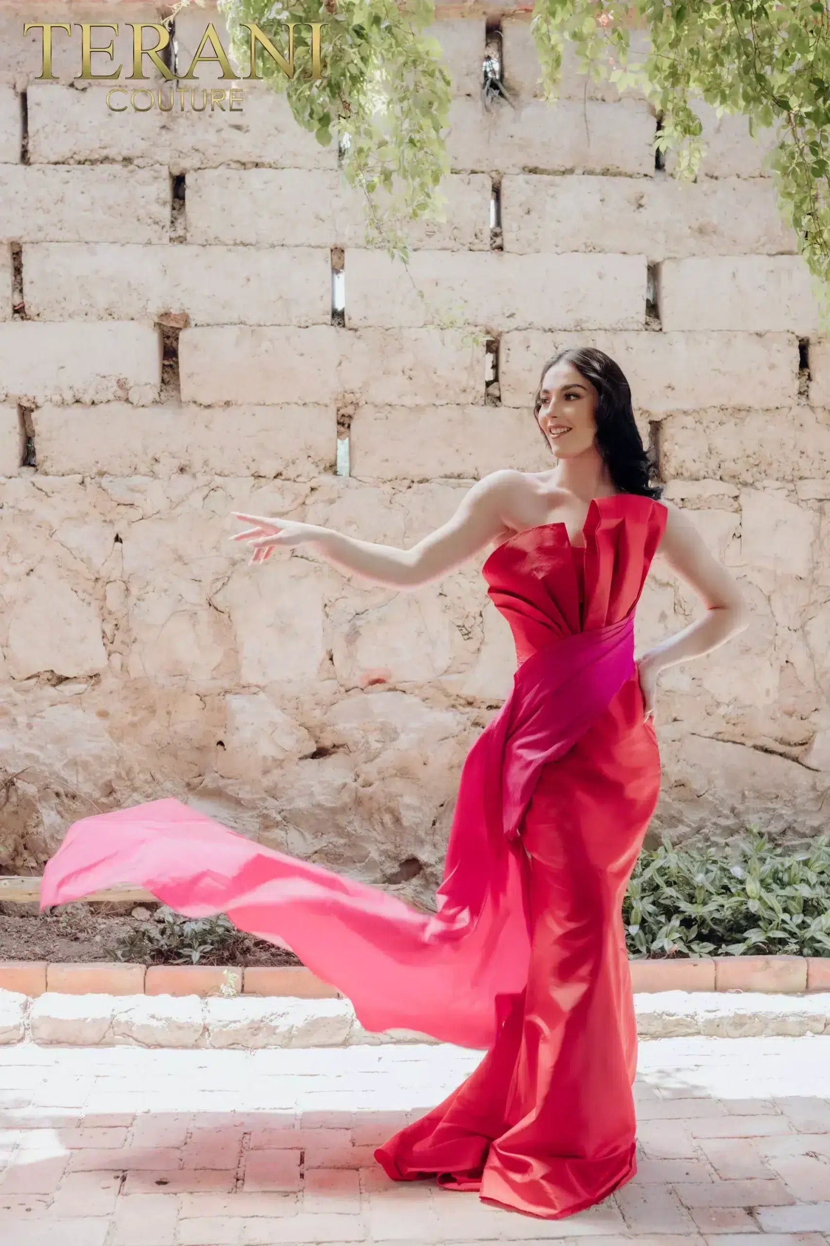 Two Tone A-line Sleeveless Bow Bodice Evening Dress