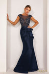 232E1300 Trumpet Cap Sleeves Stretch Mikado Sparkly Evening Dress