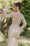 Sheer Bodice Beaded Mermaid Long Sleeves Dress - 232GL1441