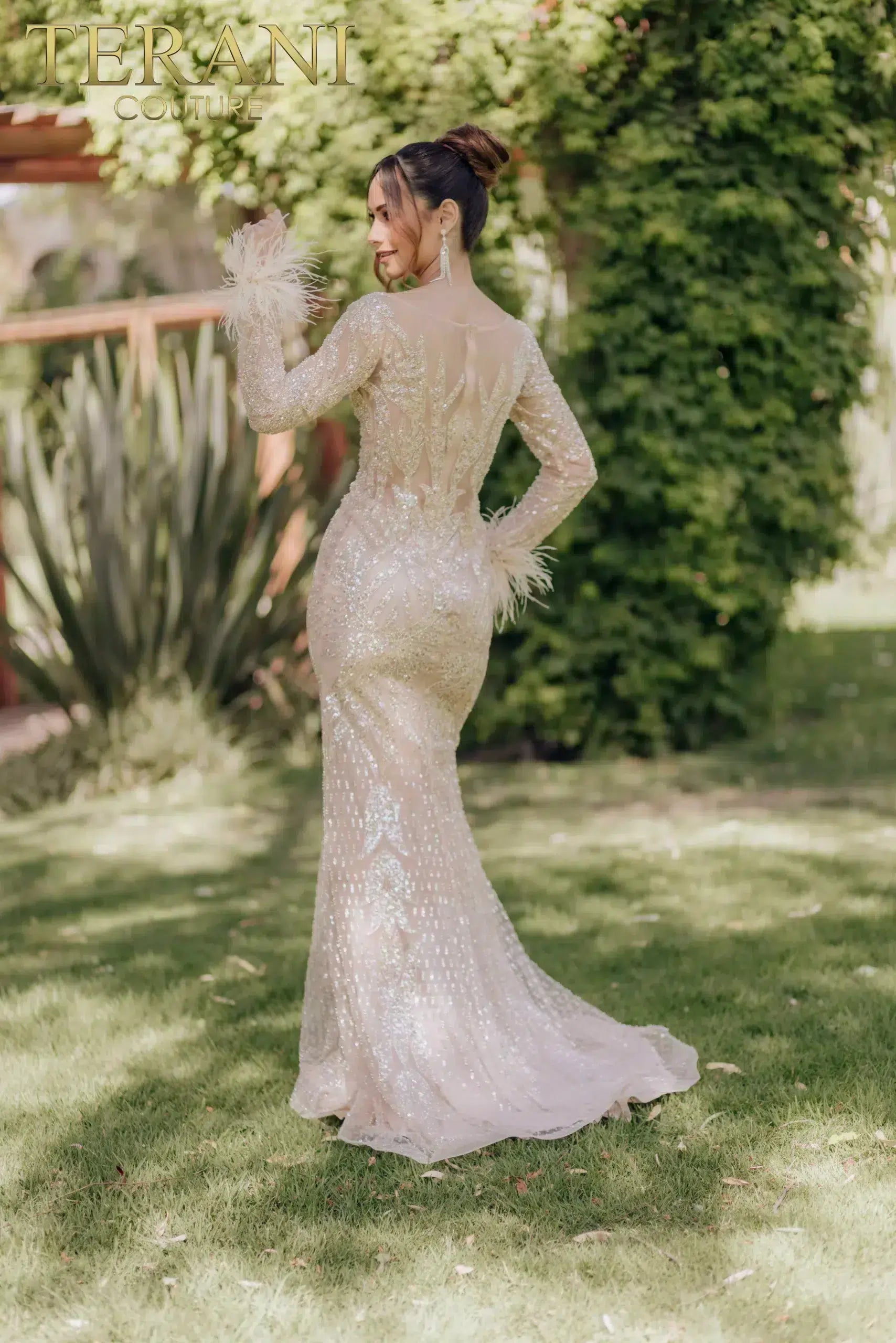 Sheer Bodice Beaded Mermaid Long Sleeves Dress - 232GL1441 Sheer Bodice Beaded Mermaid Long Sleeves Dress - 232GL1441