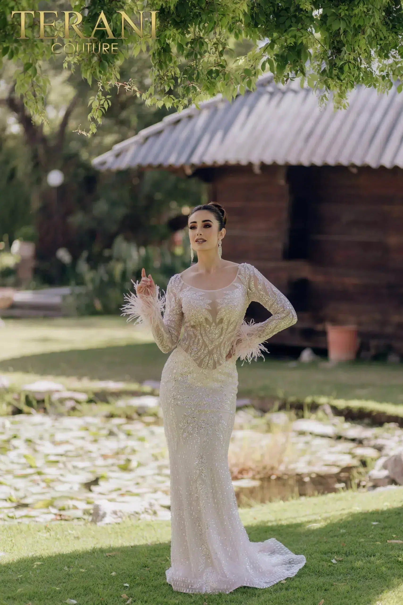 Sheer Bodice Beaded Mermaid Long Sleeves Dress - 232GL1441