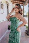 Strapless Embroidery Sparkly Mermaid Long Dress - 232GL1442
