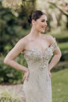 Mermaid Long Sleeveless Flowers Applique Metallic Dress - 232GL1457