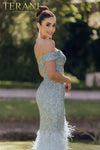 Mermaid Off-Shoulder Beaded Bodice Feathered Hem Long Dress - 232GL1478