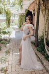 One Shoulder Ruffled Sheer Bodice Beaded A-line Long Dress - 232GL1479