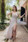 One Shoulder Ruffled Sheer Bodice Beaded A-line Long Dress - 232GL1479