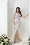 232GL1493 Trumpet Off-Shoulder Tulle Cream Nude Evening Dress