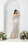 232GL1493 Trumpet Off-Shoulder Tulle Cream Nude Evening Dress