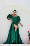 232M1510 Off-Shoulder V-Line Satin Evening Dress