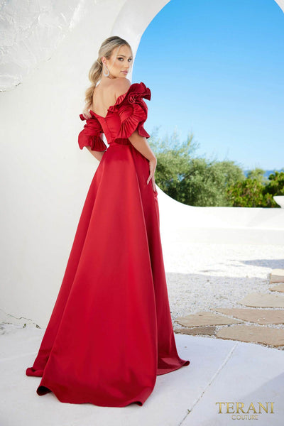 232M1510 Off-Shoulder V-Line Satin Evening Dress