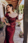 Off Shoulder Mermaid Pleated Bodice Long Dress - 232M1518
