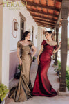 Off Shoulder Mermaid Pleated Bodice Long Dress - 232M1518