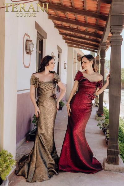 Off Shoulder Mermaid Pleated Bodice Long Dress - 232M1518