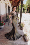 Off Shoulder Mermaid Pleated Bodice Long Dress - 232M1518