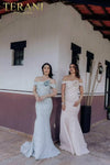 Off Shoulder Mermaid Pleated Neckline Long Dress - 232M1519