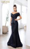 Pleated Neckline Off Shoulder Mid-Thigh Slit Long Dress - 232M1530