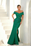 Pleated Neckline Off Shoulder Mid-Thigh Slit Long Dress - 232M1530