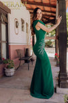 Asymmetrical Mermaid Off Shoulder Beaded Satin Long Dress- 232M1549