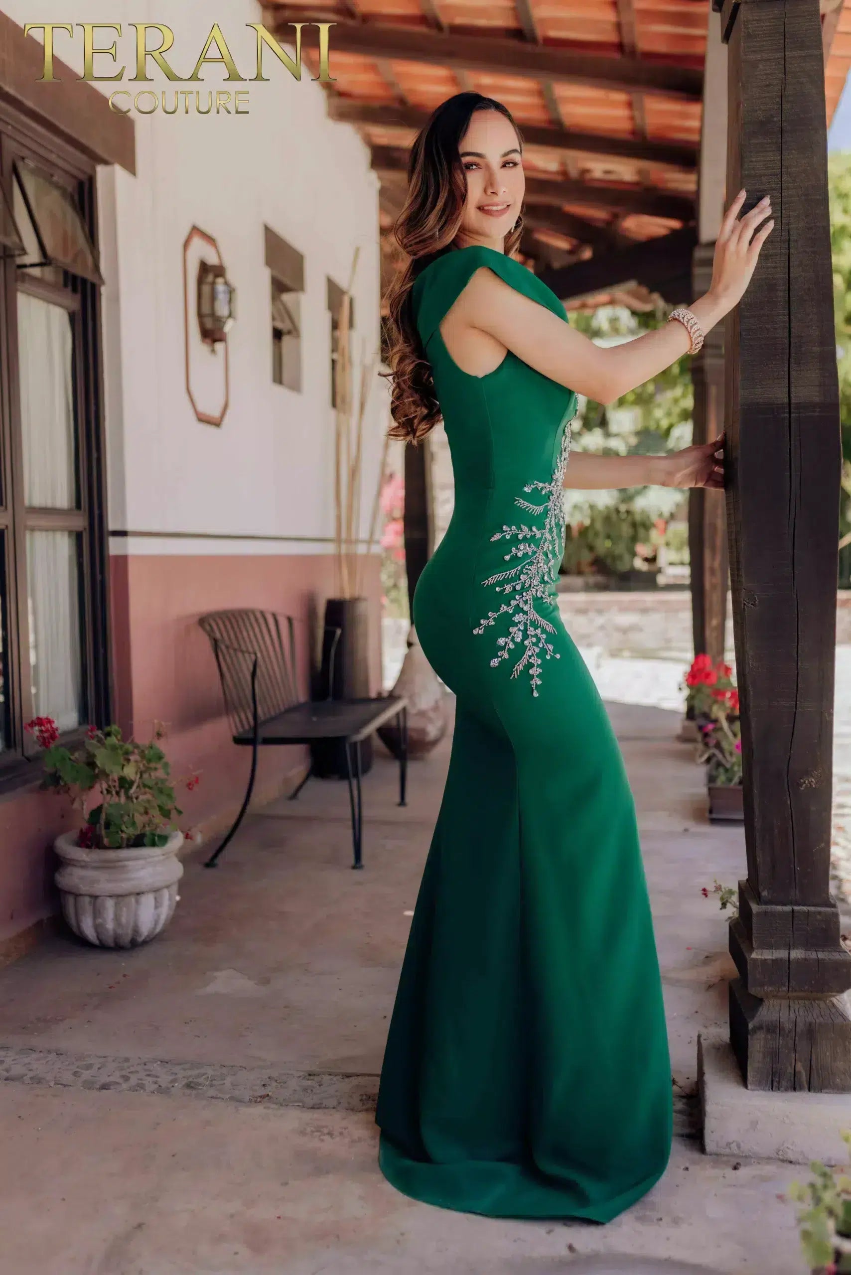 Asymmetrical Mermaid Off Shoulder Beaded Satin Long Dress- 232M1549