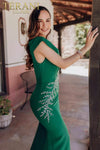 Asymmetrical Mermaid Off Shoulder Beaded Satin Long Dress- 232M1549